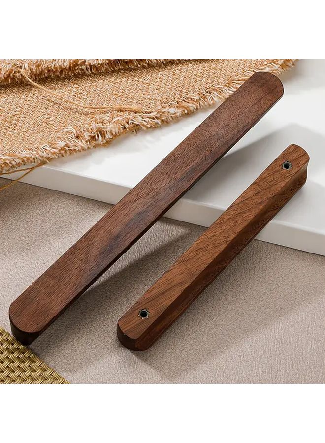Walnut Wood Drawer Pulls 192mm Hole Spacing 2pcs Polished Metal Finish Cabinet Handles - Image 2
